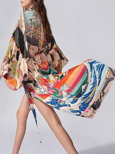 Women's Japanese Art Inspired Kimono Cover Up