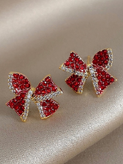 Children's Christmas Jewelry | Bedazzled Bow Christmas Stud Earrings