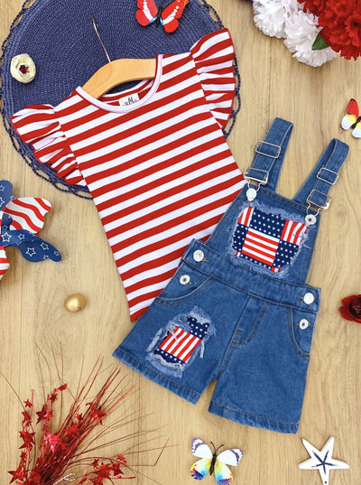 Toddlers 4th of July Outfit | Denim Overall Sets - Mia Belle Girls