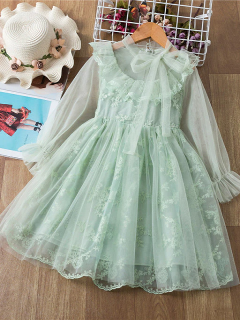 Toddler Party Dresses | Tulle Sleeve Lace Floral Embroidered Dress