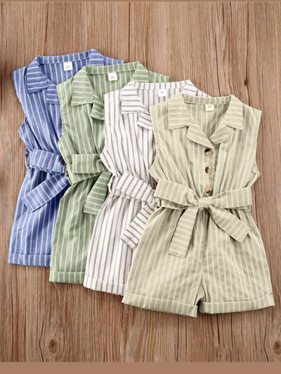 Toddler Spring Casual Outfits | Little Girls Striped Belted Romper