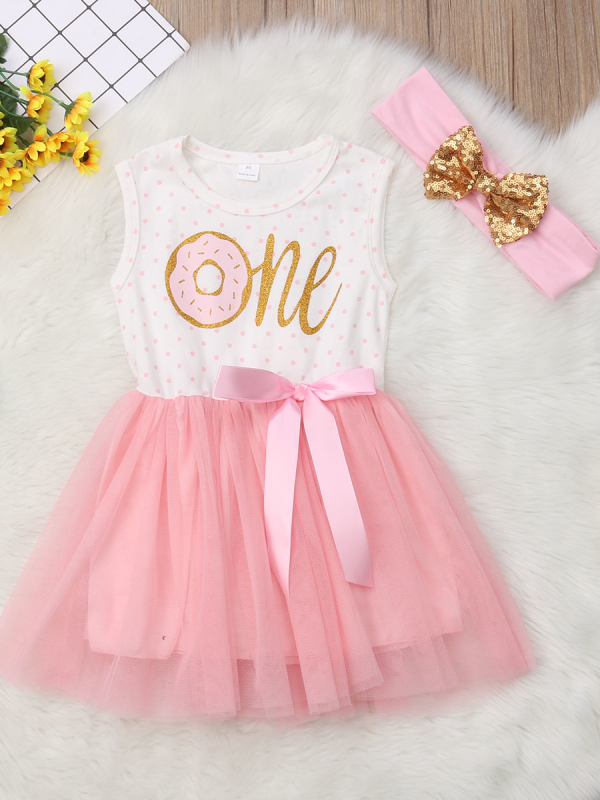 Baby Milestone "One"  Pink Polka Dots Tutu Dress