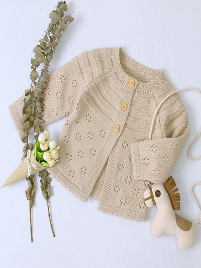 Baby Concentrated Cuteness Half-Button Cardigan Beige