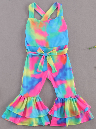 Toddler Spring Outfits | Girls Tie-Dye Halter Bell Bottom Jumpsuit