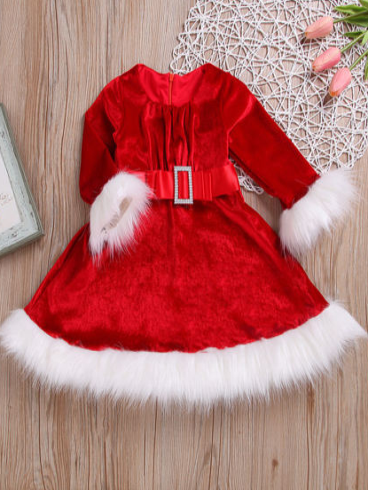 Cute Christmas Dresses | Toddlers Velvet Faux Fur Santa Claus Dress
