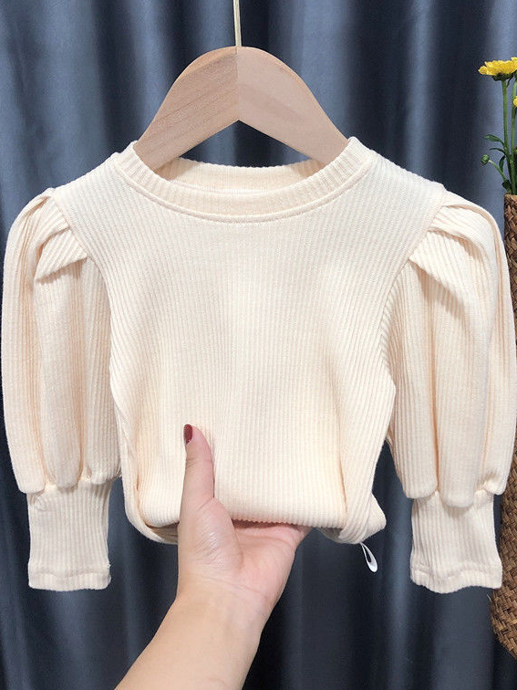Little Girls Sweaters | Puff Sleeve Rib Knit Sweater | Mia Belle Girls