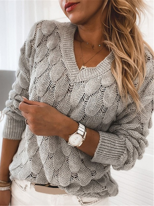 Women's Light As A Feather Knit V-Neck Long Sleeve Top Grey