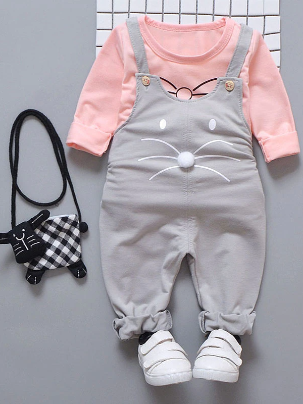 Baby Hunny Bunny Long Sleeve Shirt and Overalls Set Grey
