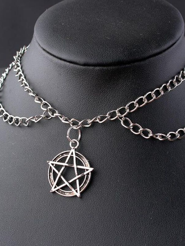 Girls Witchcraft Pentagram Double Chain Necklace