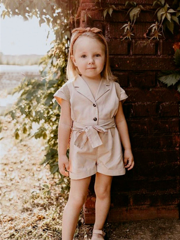 Girls Spring Casual Outfits | Sleeveless Collar Button Down Romper