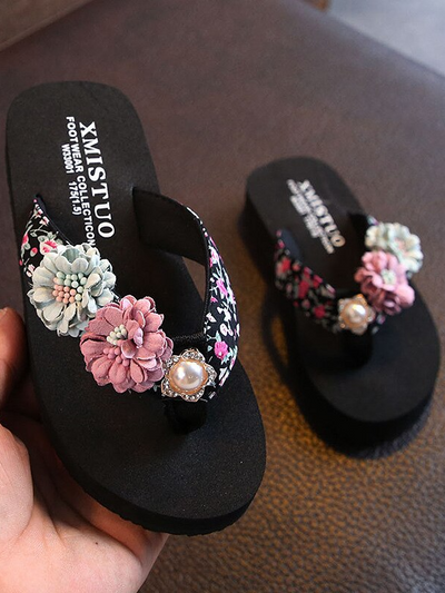 Girls Fancy Flower Power Slides By Liv and Mia - Black