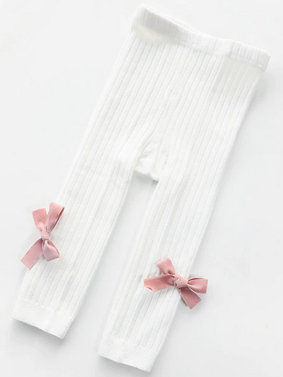 Baby Happy-BOW-Lucky Ribbed Leggings White