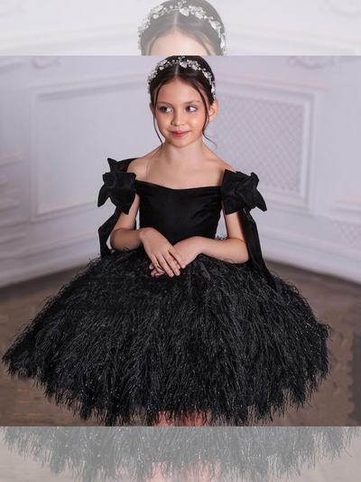 Faux Feather Mini Dress | Little Girls Formal Dress - Mia Belle Girls