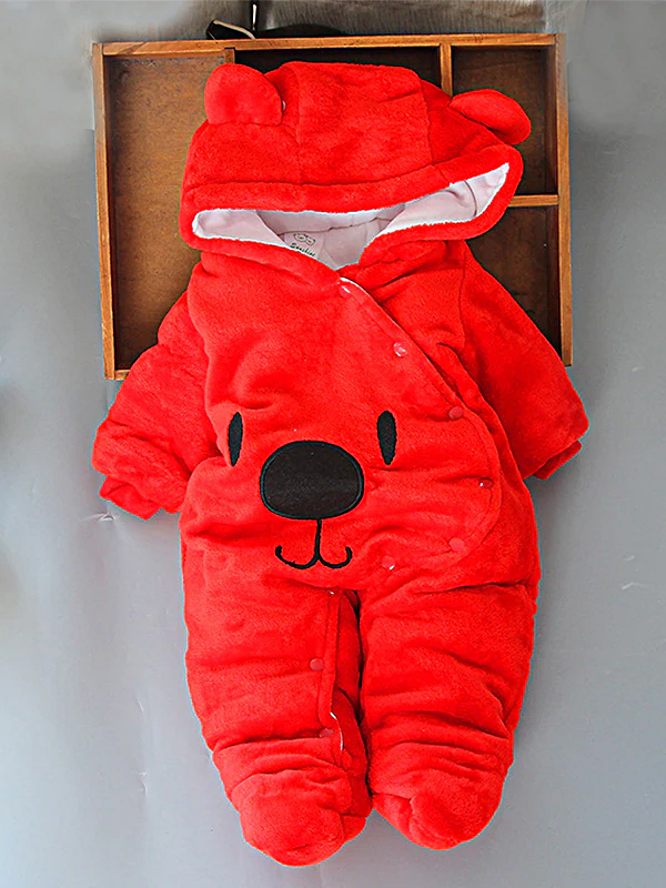 Baby Beary Warm Hooded Footie Pajamas - Red