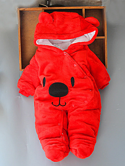 Baby Beary Warm Hooded Footie Pajamas - Red