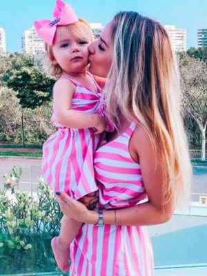 Mommy and Me Pink Striped Bow Dress