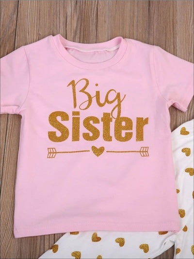 Big Sister & Little Sister Matching Shirt and Polka Dot Leggings Set - Girls Spring Casual Set