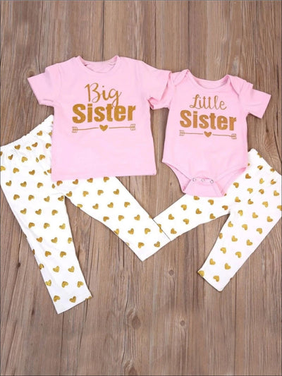 Big Sister & Little Sister Matching Shirt and Polka Dot Leggings Set - 6M - Girls Spring Casual Set