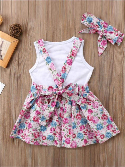 Big Sister & Little Sister Pink Heart Floral Print 2PC Set with Matching Hair Bow - Casual Spring Set