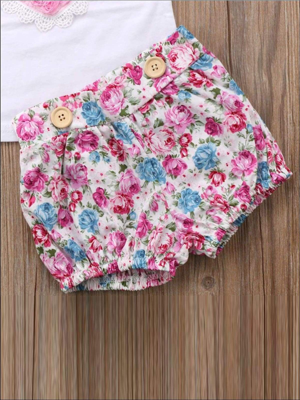 Big Sister & Little Sister Pink Heart Floral Print 2PC Set with Matching Hair Bow - Casual Spring Set