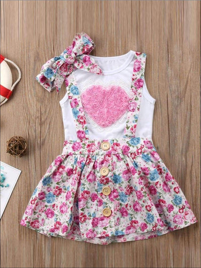 Big Sister & Little Sister Pink Heart Floral Print 2PC Set with Matching Hair Bow - 2T - Casual Spring Set