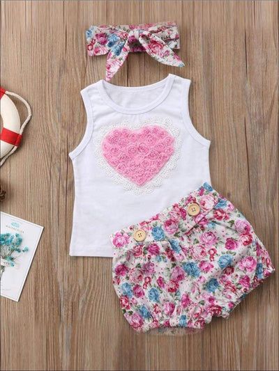 Big Sister & Little Sister Pink Heart Floral Print 2PC Set with Matching Hair Bow - 6M - Casual Spring Set