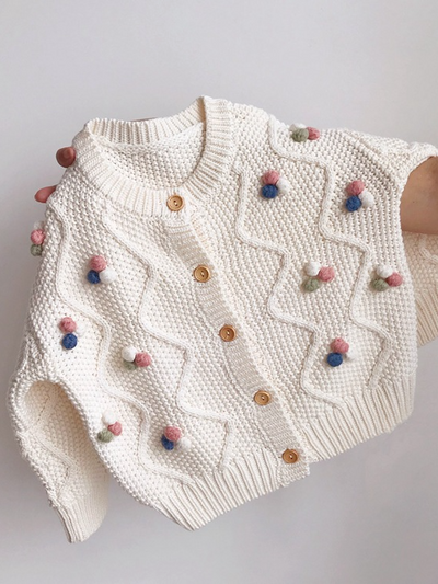 Sweaters & Cardigans | Pom Pom Accent Knit Cardigan | Mia Belle Girls