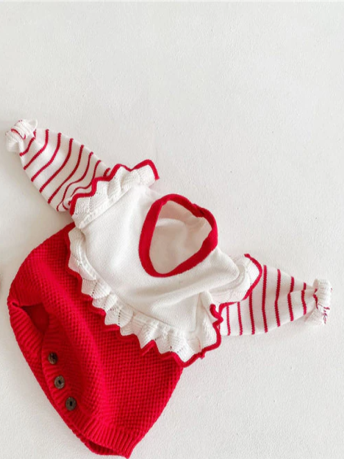 Baby Little Miss Sassy Stripes Onesie Sweater - Red