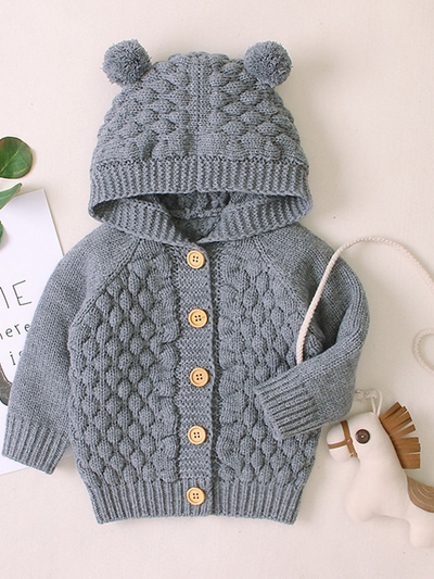 Baby Cute Cub Button-Down Hooded Cardigan Grey
