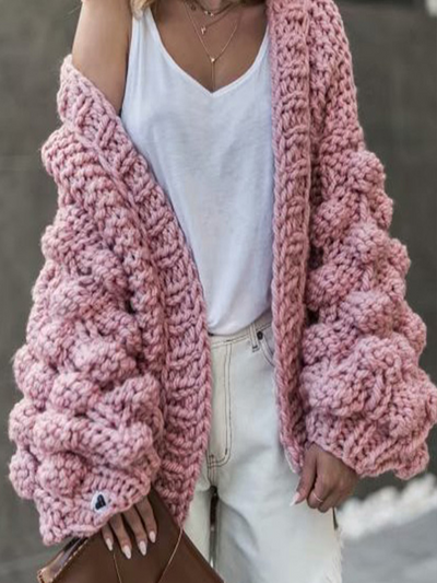 Women's Thick Knit Bell Sleeve Cardigan Pink