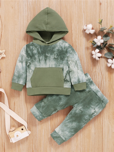 Baby Tie Dye Toddler Hooded Sweater and Pants Set Green