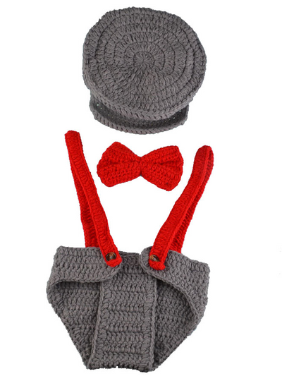 Baby knitted photoshoot costume - grey pilot