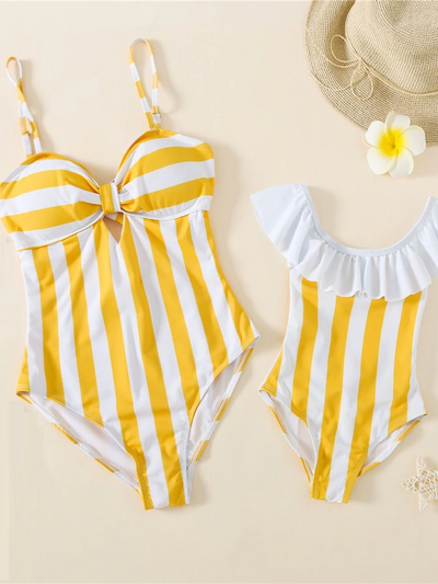 Mommy and Me Stripes & Ruffles Matching One-Piece Swimsuits