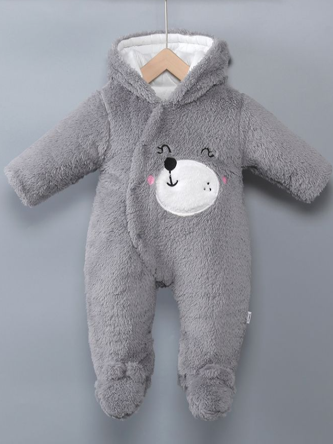 Baby Paws for Cuteness Hood and Footie Jumpsuit - Grey