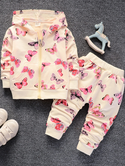 Baby Posh Butterfly Babe Hooded Jacket And Pants Set Creme