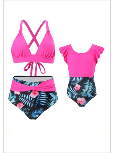 Mia Belle Girls Pink And Tropical Swimsuit | Mommy And Me