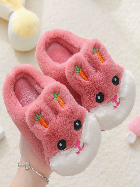 Girls Fluffiest Bunny House Slipper Slides By Liv and Mia - Dusty Pink