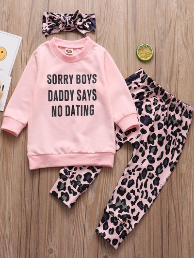 Baby 'Daddy Says No Dating' Long Sleeve Sweatshirt, Legging, And Headband Set
