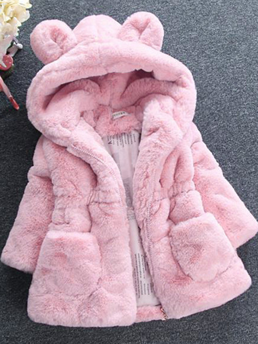 Girls Winter Tops | Plush Bear Ear Hoodie Fleece Jacket