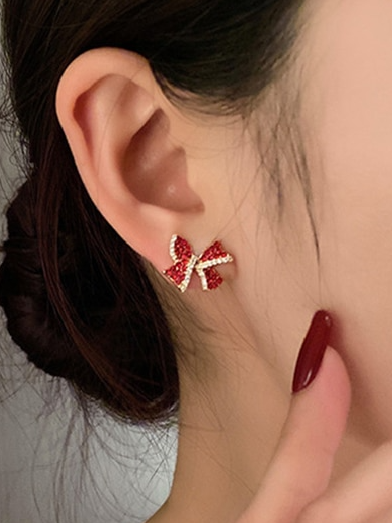 Children's Christmas Jewelry | Bedazzled Bow Christmas Stud Earrings