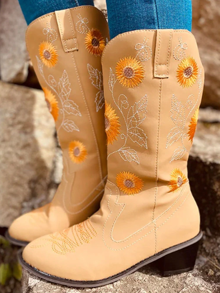 Women's Sunflower Embroidered Cowboy Booties By Liv and Mia - Mia Belle Girls