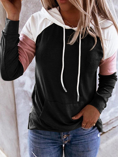 Women's Patch Pullover White Hooded Top Black