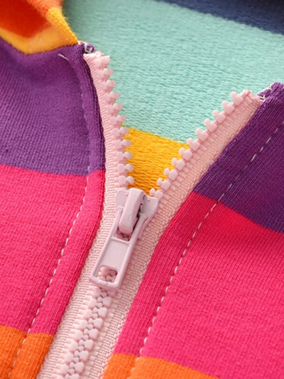 Girls Sweaters | Rainbow Striped Hoodie Jacket | Mia Belle Girls