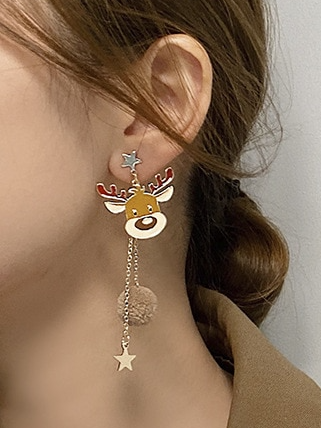 Children's Christmas Jewelry | Girls Cute Reindeer Star Drop Earrings