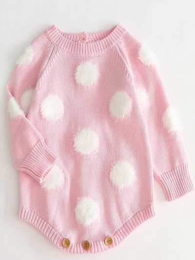 Baby Fuzzy Fun Polka Dot Long Sleeve Onesie Sweater - Pink
