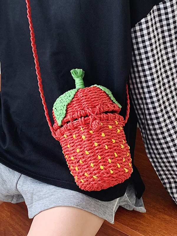 It's Strawberry Season Straw Crossbody Bag