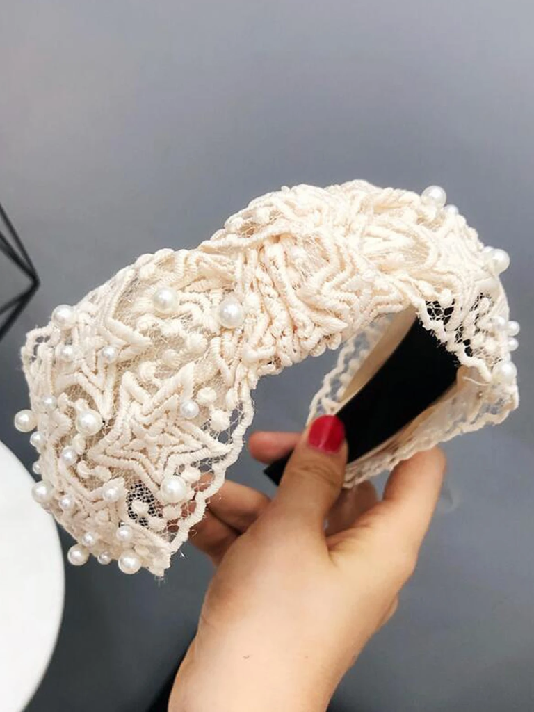 Girls Lace and Pearl Embellished Headband