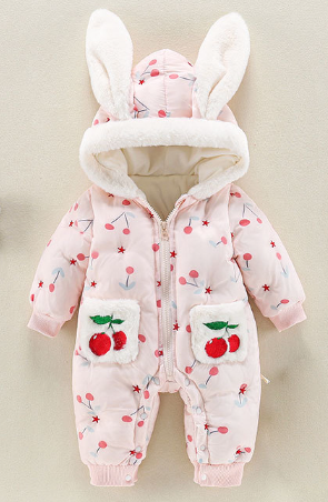 Baby Cherry Bomb Bunny Full Zip Hooded Jumpsuit - Pink