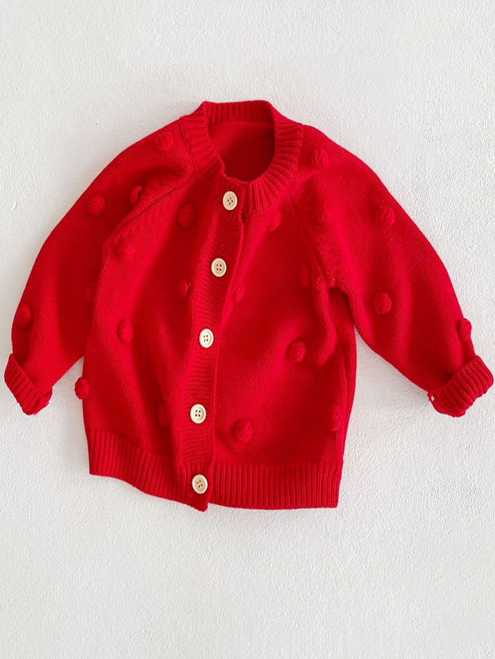 Baby I Dot This Pompom Button-Down Cardigan Red