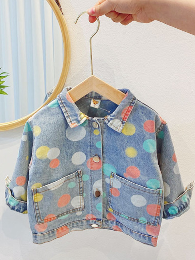 Kids Denim Clothes | Colorful Polka Dots Jean Jacket | Mia Belle Girls